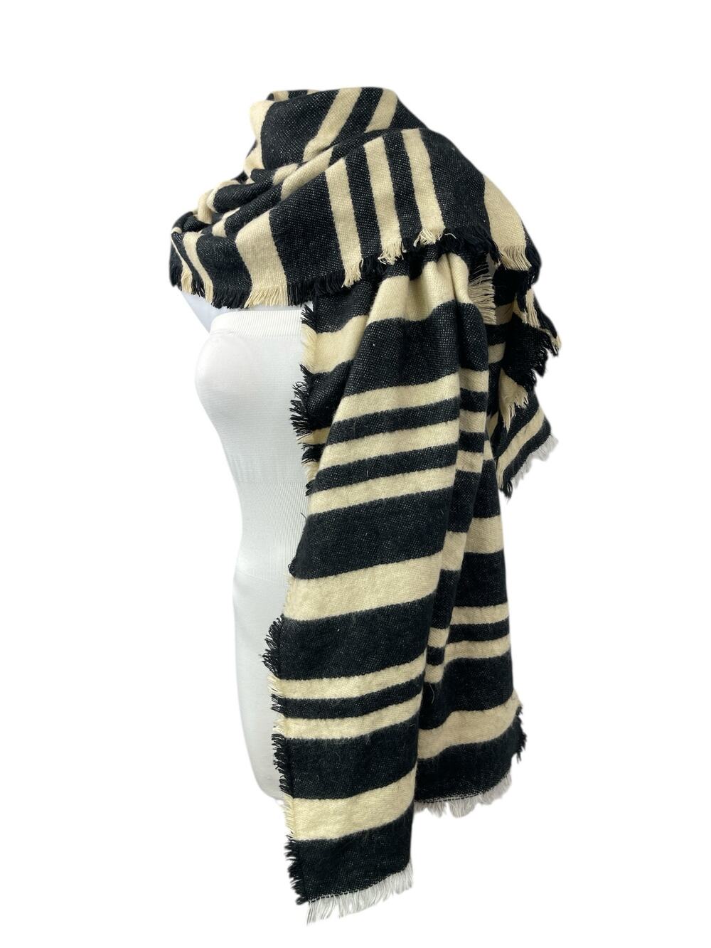Merona Women's Black Cream Striped Fringe Warmer Winter Wrap Neck Scarf OS